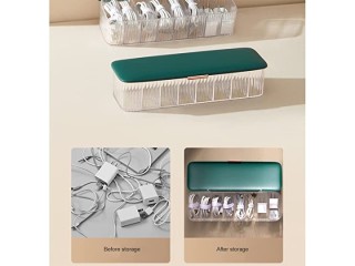 Ikerall Plastic Cable Management Box with 10 Wire Ties, Clear Power Cord Organizer with 8 Compartments