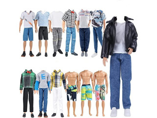 E-TING 10-Item Fantastic Pack = 5 Sets Fashion Casual Wear Clothes Outfit with 5 Pair Shoes for boy Doll Random Style
