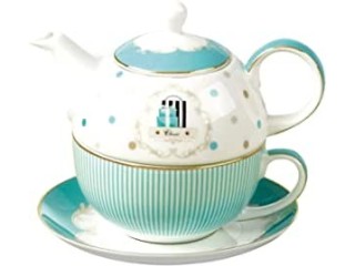 YRHH Teapot and Saucer Set with Blue Stripes, Ceramic Tea Coffee Cup for Breakfast at Home Kitchen