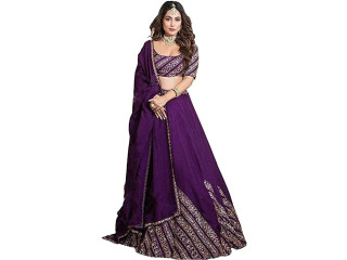 Sojitra enterprise Women's Silk Semi-Stitched Lehenga Choli with Dupatta (Heena Khan Akshara_Purple_Purple_Free Size), Purple, One Size