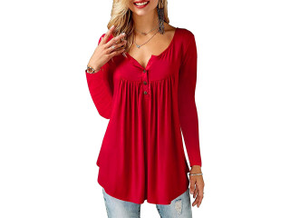 BeLuring Women Casual V Neck Pleated Tunic Tops Shirts Blouse