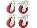 100mm-polyurethane-swivel-casters-with-brakes-red-pu-heavy-duty-furniture-appliance-equipment-wheels-by-bulldog-castors-max-400kg-per-set-small-0