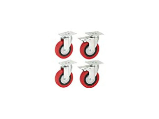 100mm Polyurethane Swivel Casters with Brakes (RED PU) - Heavy Duty - Furniture, Appliance & Equipment Wheels by Bulldog Castors - Max 400Kg Per Set