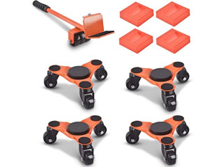 Ronlap 6-Inch Steel Tri-Dolly, 3 Wheels Furniture Mover's Dolly with Lifer, Heavy Furniture Moving Rollers Leg Dolly, 200 KG Capacity 4 Pack (orange)