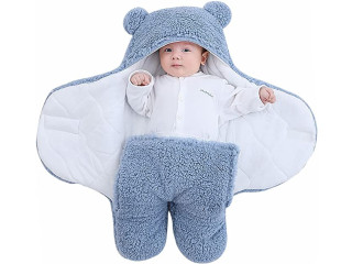 TURMIN Baby Hooded Swaddle, Infant Wrap Blanket Bag Newborn Receiving Blanket Unisex Boys Girls Fleece Sleeping Bag