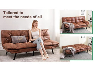 Vyfipt Futon Sofa Bed/Couch, Memory Foam Small Splitback Sofa for Living Room,Modern Loveseat with Covertible Armrests,