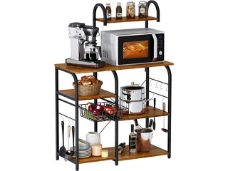 Mr IRONSTONE Bakers Rack Microwave Stand Kitchen Cart 35.5" Microwave Cart 3-Tier+4-Tier