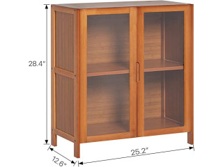 MoNiBloom Bamboo Storage Cabinet with Transparent Doors 2 Tier Sideboard Buffet Server Table Cupboard for Toaster Coffee Pot Small Appliances, Brown