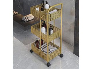 LOUYK Iron Rack Bedroom Kitchen Metal Mobile Bathroom Storage Rack Wheeled Trolley Gold Kitchen Cart Kitchen Island (Color : Gold, Size : 40x29x96)