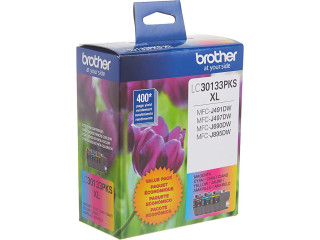 Brother Printer Genuine LC30133PKS 3-Pack High Yield Color Ink Cartridges, Page Yield Up to 400 Pages/Cartridge,