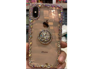 Unique Phone Cases Luxury Diamond Stones Clear Back Covers with Sparkly Phone Ring Grips Holder Kickstand, Cute Finger Ring Stand for Cell Phone