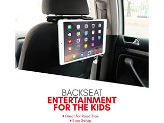 Macally Car Headrest Tablet Holder, Adjustable iPad Car Mount for Kids in Backseat