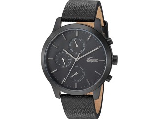 Lacoste Men's 12.Premium Quartz Pvd IP and Leather Strap Casual Watch, Black, 2010997