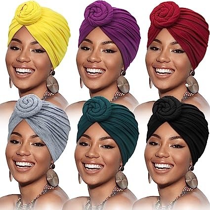 6-pieces-women-african-turban-flower-knot-pre-tied-bonnet-beanie-cap-headwrap-yellow-green-purple-black-gray-wine-red-big-1