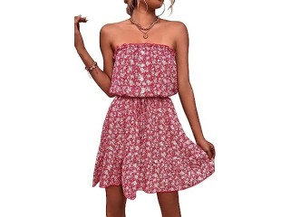 MAGIMODAC Women's Floral Bandeau Dress Summer Off Shoulder Strapless Short Dresses Sleeveless Mini Beach Sundresses