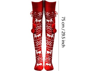 2 Pairs Over Knee High Socks Women Christmas Knit Thigh Boot Stockings Long Tube Socks