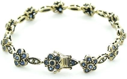 9ct-yellow-gold-blue-sapphire-pearl-ladies-daisy-bracelet-big-0