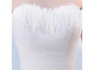 Womens Feather Tube Top Simple Trailing Wedding Dress White Cocktail Party Evening Dress, ATAAY, White, l