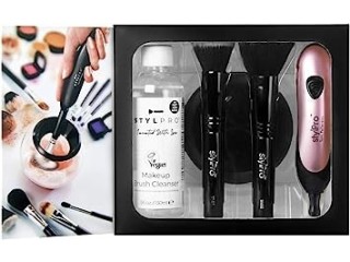StylPro Gift Set Kit: Electric Makeup Brush Cleaner and Dryer Machine with 8 Brush Collars