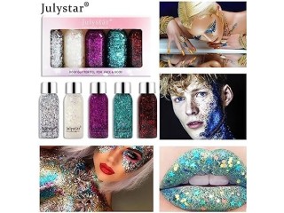 Julystar Makeup Blue Sequins Liquid eye shadow Liquid Stage Makeup Face Body Flash Colorful eye shadow Set (A group)