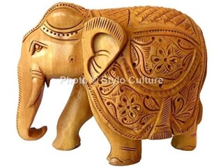 Stylo Culture Indian Wooden Figurine Collectible Elephant Statue Hand Carved Decorative Elephant Sculpture Size (7.5x4x6)