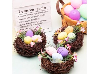W1cwey 3pcs Artificial Easter Birds Nest Accessories Easter Craft Home Decor