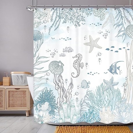 newsely-nautical-coastal-shower-curtain-60wx72h-inch-coral-seashell-beach-ocean-starfish-undersea-shower-big-1