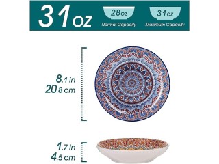 Vancasso Mandala Patterned 4 Piece Soup Plates, 8 Inch Multi-Colored Crockery Bohemian Style Porcelain Tableware