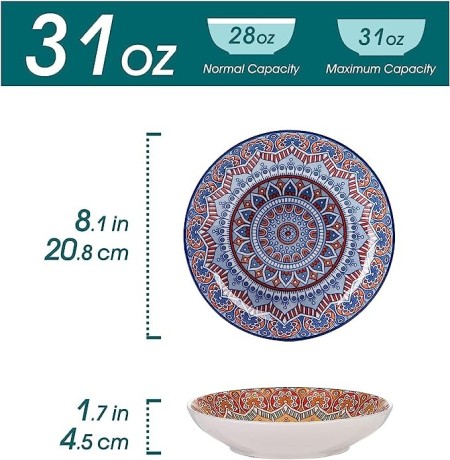 vancasso-mandala-patterned-4-piece-soup-plates-8-inch-multi-colored-crockery-bohemian-style-porcelain-tableware-big-0