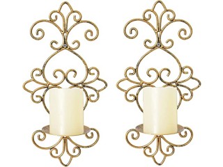 Wall Candle Sconces Set of 2, Wall Sconces Candle Holder Metal Wall Art Decorations for Living Room, Dining Room, Bathroom (Antique Gold-1)