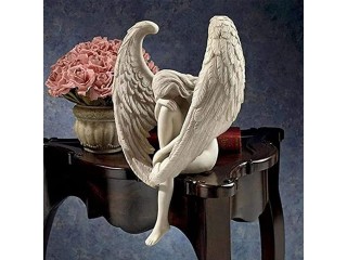 Angel Art Sculpture,Angel Wings Ornaments,Garden Ornament,Winged Angel Garden Statue 3D Sitting Fairy Art Ornaments