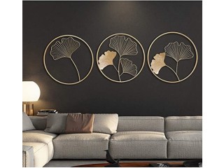 Redcolourful 3pcs Nordic Style Wall Art Ginkgo Leaf Shape Hanging Pendant Metal Wall Decor Decorative Plaque for Living Room Interior Home Decoration