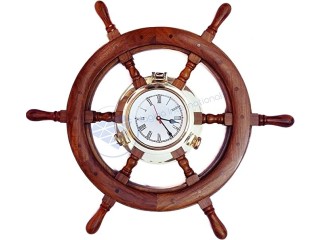 Nagina International Nautical Porthole Clock Ship Wheel | Maritime Antique Wall Decor (60 Inches)