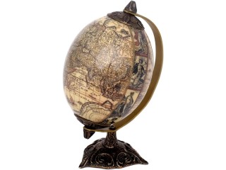 Brillibrum Design Antique Globe World Globe Real Ostrich Egg Globe Decoration Stand Figure Earth Globe