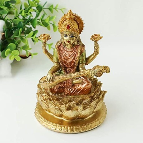 alikiki-63-h-sarswati-sitting-on-lotus-figurines-in-antique-gold-big-0