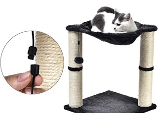 Amazon Basics Cat Condo Tree Tower With Hammock Bed And Scratching Post - 16 x 20 x 16 Inches, Grey
