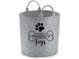 Personalised Toy Box For Dogs Paw Print Custom Name Dog Bone Storage Basket Pet Toybox
