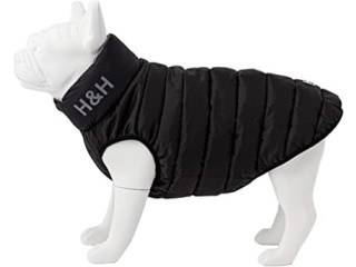HUGO & HUDSON Dog Puffer Jacket - Clothing & Accessories for Dogs Reversible Water Resistant Dog Coat with Collar Attachment Hole - Black & Grey, XS30