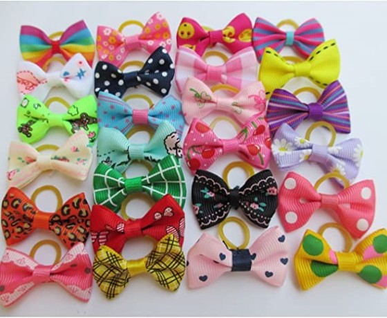 chenkou-craft-50pcs25pairs-new-dog-hair-bows-with-rubber-band-bow-pet-grooming-products-mix-colors-varies-patterns-pet-hair-bows-dog-accessories-big-2