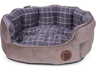 Petface Bamboo Oval Dog Bed, Medium, Grey Check
