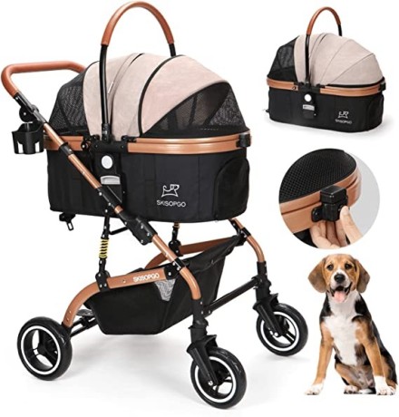skisopgo-3-in-1-pet-strollers-for-small-medium-dogs-cat-with-detachable-carrier-foldable-travel-pet-gear-stroller-khaki-big-0
