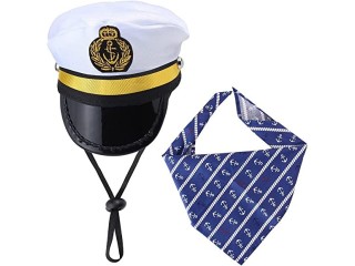 Yewong Pet Captain Sailors Costume Set Dog Cat Sea Captain Hat with Pet Anchor