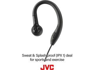 JVC HA-EC10-B-E Sports In-Ear Earphones Headphones Sweat Proof with Secure Fit Over Ear Clip and S/M/L Sized Ear Tips - Black, 6.0 cm*19.0 cm*3.0 cm
