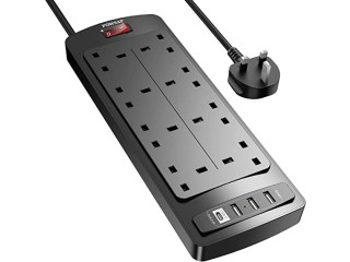 Extension Lead with 4 USB Slots (3.4A, 1 Type C and 3 USB-A Ports)