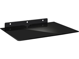 Single Floating Component Rack Floating Wall Mount Shelf Glass Single Wall Shelf Black DVD DVR Shelf for Cable Box