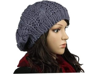 Women Winter Knit Beanie Hat Slouchy Knitted Crochet Beret Cap Dark Gray