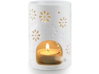 WD&CD Ceramic Oil Burner Aroma Lamp Tea Light Holder with Candle Spoon Aroma Diffuser White