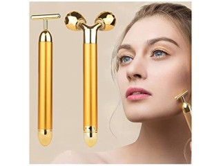 2-in-1 Golden Puls Beauty Bar Face Massager 24k 3D - Roller and T-Shape, High-Frequency Vibration Electric Beauty Instrument