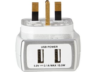 Masterplug Single Socket Surge Protected Power Adaptor with Two USB Charging Points, Gloss White