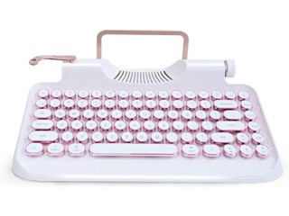Andana Rymek Typewriter Style Mechanical Wired & Wireless Keyboard with Tablet Stand, Bluetooth Connection (white)